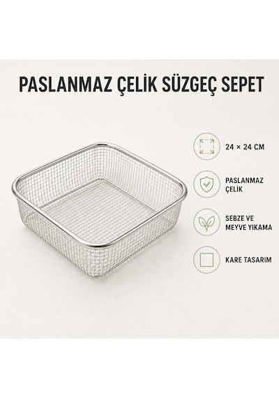 Paslanmaz Çelik Süzgeç Sepet - 24 X24 Cm Çok Renkli