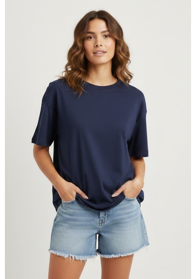 Soft&Basic Kadın 4'lü %100 Organik Pamuk Oversize Fit Basic Yuvarlak Yaka T-shirt Siyah-beyaz-kırmızı-lacivert