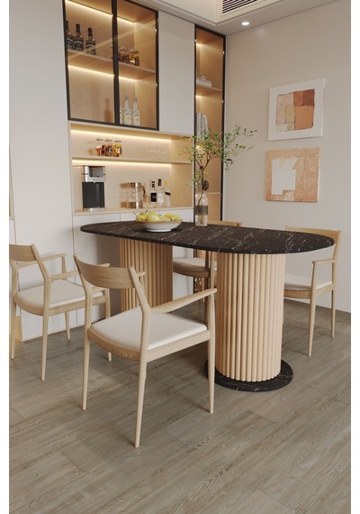 Ahşap Ayaklı Elips Oval Yemek Masası Siyah