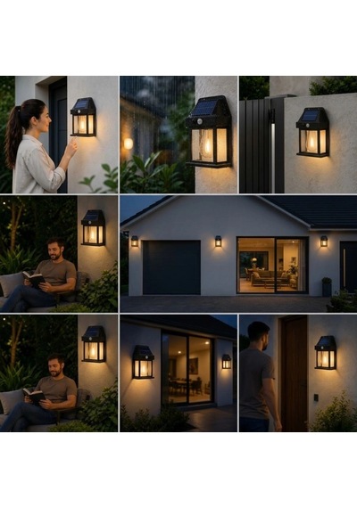 Ampul Model 3 Modlu Solar Led Duvar Lambası, Güneş Enerjili, Şarjlı Kablosuz Dış Mekân Apliği, Bahçe Ve Kapı Lambası Bx40
