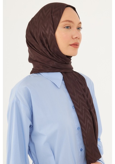 Mirsoy Scarf Zikzak Desen Parlak Jakar Şal - Kahve Kahve
