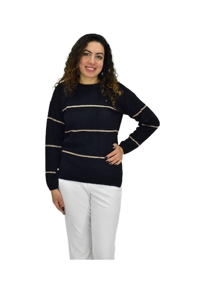 Lavella Kadın Çizgili Yumoş Spor Triko Kazak Bgl-st04124 Siyah