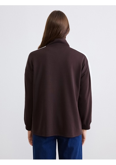 Lcw Comfort Kahverengi Dik Yaka Soft Touch Kadın Sweatshirt