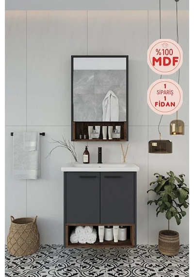 Karanfil 65 Cm %100 Mdf Antrasit Lavabolu Banyo Dolabı Ayna Alt Dolap Lavabo Antrasit Karanfil 65 Cm %100 Mdf Antrasit Lavabolu Banyo Dolabı Ayna Alt Dolap Lavabo Antrasit