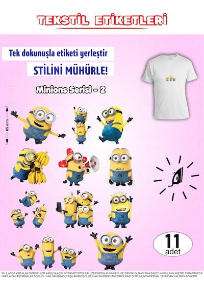 Ütü İle Yapışan Kıyafet Etiketi Minions Serisi -2 11li Set Karışık