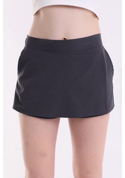 Winmoda34 Kadın Spor Şortlu Tenis Eteği 2 Cepli Gri