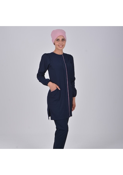 Lacivert Soft Likra Hemşire Doktor Tesettür Alt Üst Takım Üniform