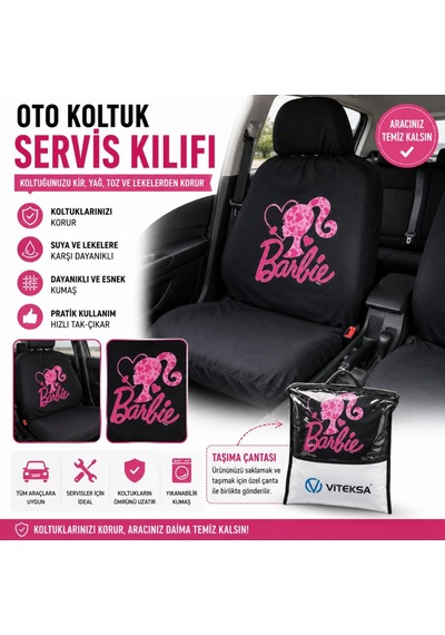 Servis Kılıfı Likralı Barbıe Siyah Pembe Set Çantalı 1