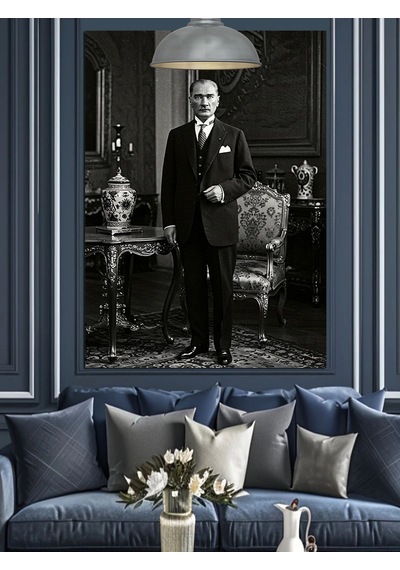 Siyah Beyaz Mustafa Kemal Atatürk Dekoratif Kanvas - Mdf Ahşap Tablo