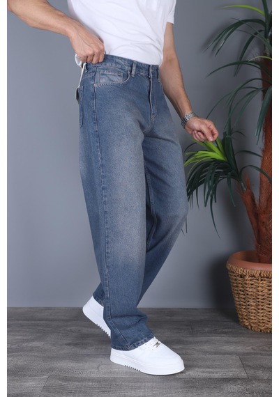 Felvıno Erkek Yıkamalı Baggy Bol Kesim Kot Pantolon Koyu Mavi