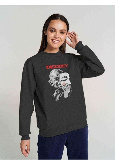 For Vendetta Dısobey Metal Baskılı Füme Antrasit Kadın Sweatshir