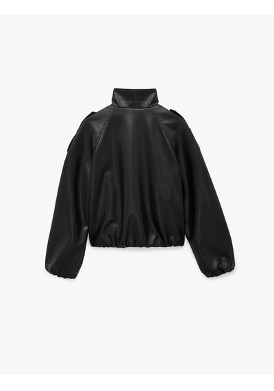 Koton Dik Yaka Reglan Kol Çıtçıtlı Uzun Suni Deri Ceket Siyah 7wal20117ıw