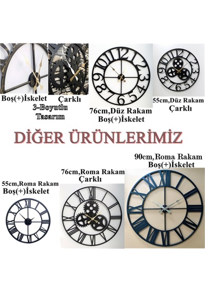 Ferforje Duvar Saati Otantik 5520 Bp Pembe Eskitme 55Cm 3Boyutlu Çok Renkli