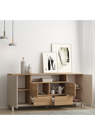 Robin Home Urban Konsol 4 Kapaklı 2 Çekmeceli Ahşap Ayaklı 180cm Kumsal-sepet Bej