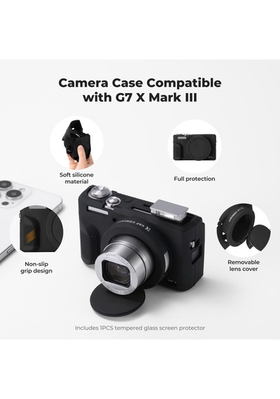 K&f Concept K&f Canon G7x Mark Iıı Uyumlu Silikon Kılıf + Ekran Koruyucu / Siyah Black