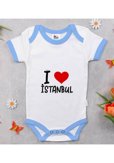 Bk Kids I Love Şehir Serisi Mavi Bebek Body Zıbın - Model 1 Beyaz - Mavi