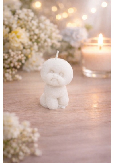 Shıne Candles- Dekoratif Köpek Mum Sevimli Tasarım- Beyaz Renk Beyaz