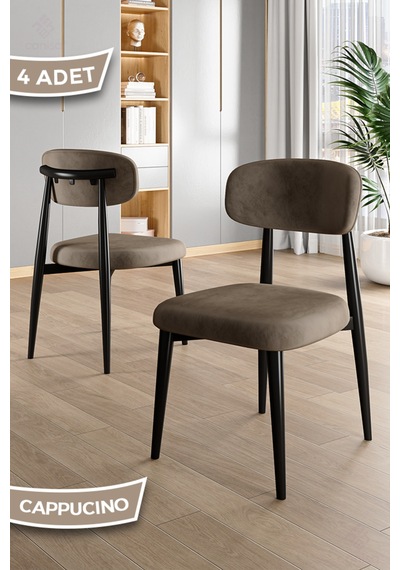 Canisa Laos Serisi 4 Adet Cappucino Mutfak Sandalyesi Siyah Metal İskeletli 1. Sınıf Babyface Kumaş Cappucino Sandalye Ayaklar Siyah