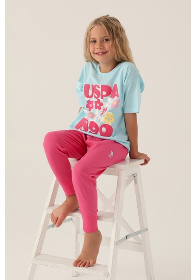 U.s. Polo Assn 1812 Kız Çocuk Pijama Takım Açık Mavi V1 Mavi