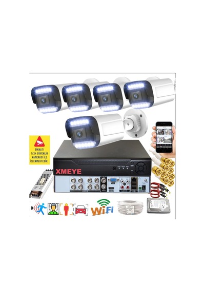 5 Li Araç İnsan Yüz Tanımalı Hareket Algılayan 5 Mp Lens 12 Warm Led Gece Renkli Kamera Seti 3312w