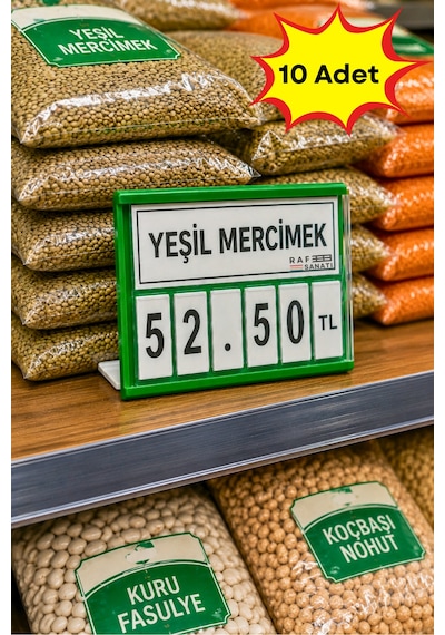 10 Adet - Fiyat Kasetlik Manav Kasap Şarküteri Etiketi Rakamlı Fiyatlık Ayaklı Küçük Boy 77x62 Mm Yeşil