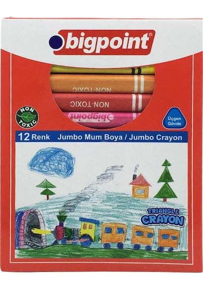 Bigpoint 12 Renk Jumbo Üçgen Mum Boya