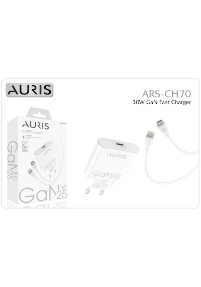 Auris Gan Ultra Slim 25 Watt Usb C To Lightning Şarj Cihazı 1 Metre Lightning Kablo -