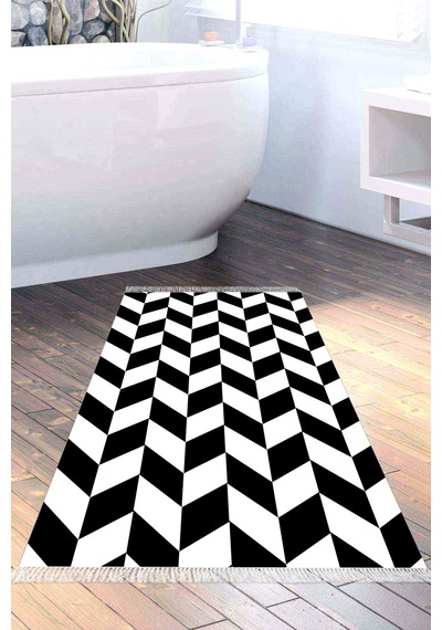 Eko Trend Djt Banyo Paspası Yıkanabilir Kaymaz Taban S5057 Geometrik Siyah