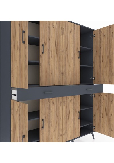 Hyperion Gardrop 10 Raflı 2 Çekmeceli 8 Kapaklı 176x44x221 Antrasit-çam/antrasit Çam/antrasit Hyperion Gardrop 10 Raflı 2 Çekmeceli 8 Kapaklı 176x44x221 Antrasit-çam/antrasit Çam/antrasit