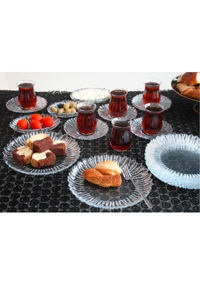 Paşabahçe Aurora Kahvaltı Seti - 24 Parça Kahvatılık Sunum Çay Seti Takımı Şeffaf