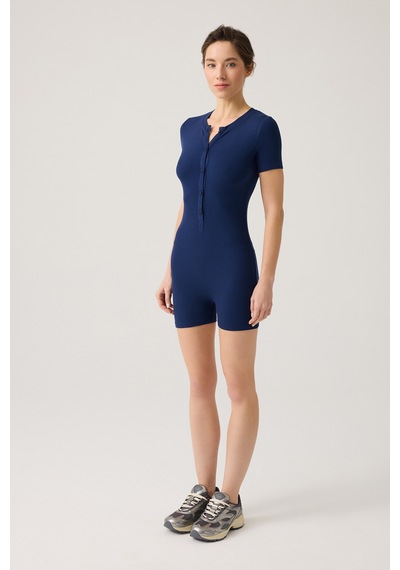 Los Ojos Lacivert Fitilli Kısa Kollu Kısa Tulum Short Romper Lacivert Lacivert