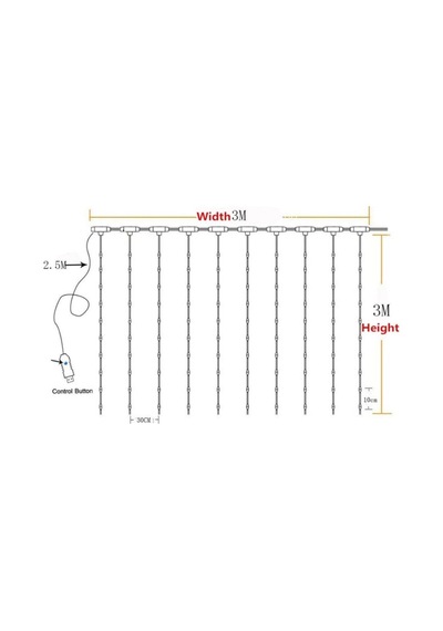 Kumandalı Peri Tel Led Aydınlatma 300 Ledli Perde Işık 10 Saçaklı 3x3 Metre Dekoratif Duvar Işığı Parti Ve Yılbaşı Süsü Usb Kablolu