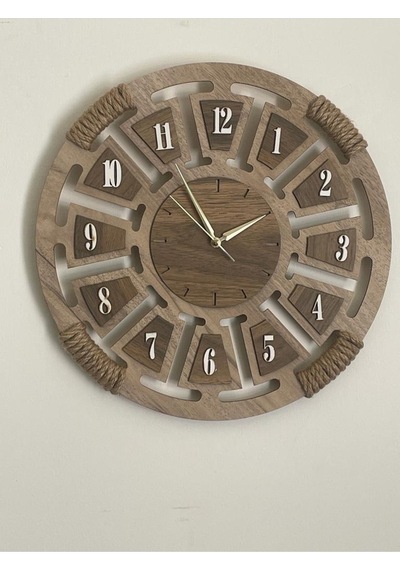 Ümra Lazer Ahşap Dekoratif Hasır Detaylı Duvar Saati 40x40 Cm Sessiz Akar Mekanizma 0000dvs1 Akçaağaç