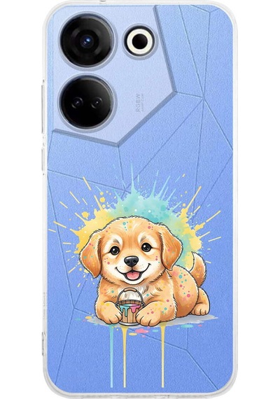 Tecno Camon 20 İle Uyumlu Splash Köpek Tasarımlı Şeffaf Silikon Kılıf Şeffaf