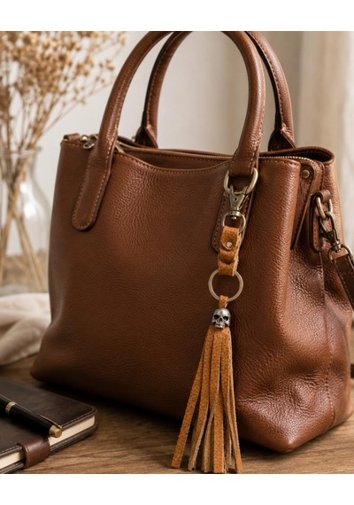 Karabinalı Anahtarlık Deri Araba Anahtarlığı Çanta Süsü Hakiki Deri Çanta Aksesuarı Unisex 26 Cm