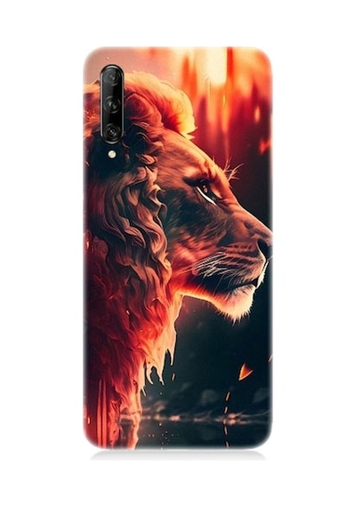 Huawei P Smart Pro Uyumlu Sarı Kırmızı Asil Aslan Desenli Silikon Kılıf