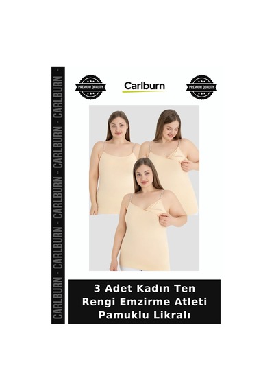 Carlburn Özel Üretim 3 Adet Kadın Ten Rengi Emzirme Atleti Pamuklu Likralı Anne Giyim Rahatlık Yumuşak Ten 3