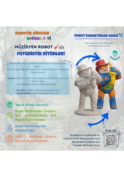 Codlaı Kids Robotik Dünyam 3d Boyama Seti - Çocuklar İçin Eğitici Yaratıcı Oyuncak Boyama Kiti - Müzisyen Robot