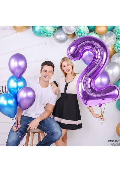 2 İki Rakam Mor Folyo Balon 32"-34" Inc 80 cm