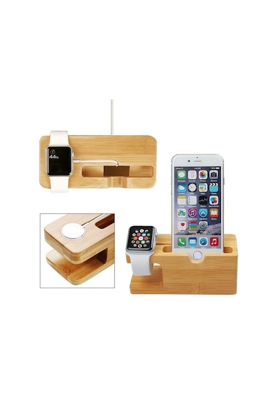 Watch ve Apple Uyumlu iPhone  Bambu Masaüstü Dock Şarj Standı