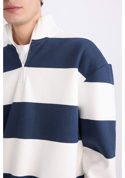 DeFacto Boxy Fit Fermuarlı Dik Yaka Çizgili Sweatshirt C7045AX24AUNV253