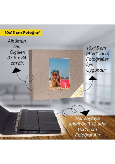 Aledo 10x15cm 600'lük Klasörlü Koton Desenli Lüx Fotoğraf Albümü