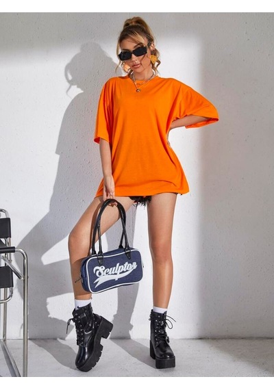 Startmore Unisex Pamuk Oversize Boyfriend T-shirt Turuncu
