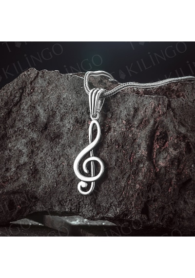 Takılingo 925 Ayar Gümüş Sol Anahtarı Motifli Müzik Temalı Erkek Kolye Gümüş