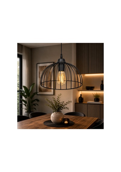 Kafes Siyah Sarkıt Avize Modern Retro Endüstriyel Tekli Metal Avize