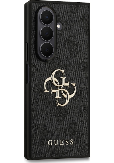 Galaxy Z Fold 7 Uyumlu Kılıf Guess   Lisanslı Pu Deri Büyük Metal Logo Dizaynlı Kapak Siyah