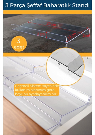 Mienda Home Pleksi Şeffaf 3 Adet Stand Baharatlık Standı Çekmece İçi Düzenleyici Organizer Şeffaf