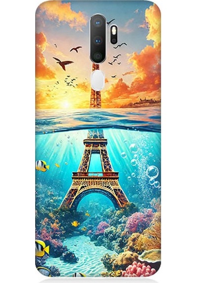 Oppo A9 2020 Uyumlu Denizaltında Eyfel Hayali Desenli Silikon Kılıf Çok Renkli