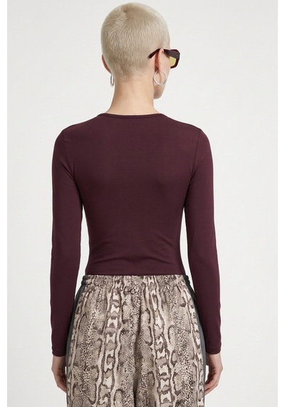 Hiccup Busem Slim Fit Yuvarlak Yaka Uzun Kollu Bluz Bordo - Kırmızı