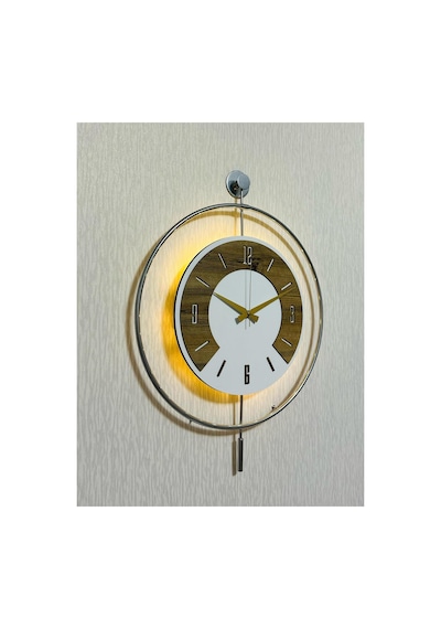 Pey Aksesuar 50x70 Cm Metal Ahşap Ve Işığın Muhteşem Uyumu Duvar Saati Dekoratif Ahşap-m54-kromgrı-beyaz-ceviz-ceviz